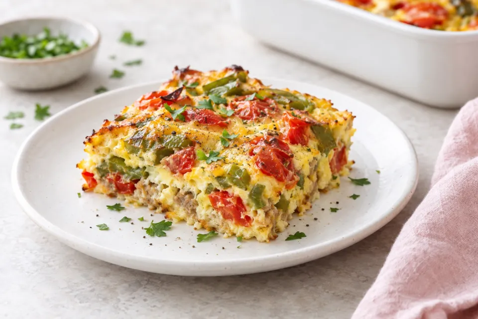 Roasted Green Pepper and Tomato Breakfast Casserole