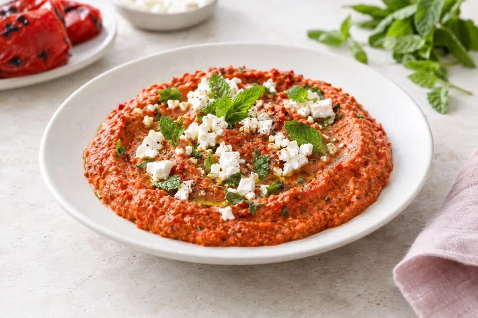 Roasted Red Pepper Dip with Feta and Mint