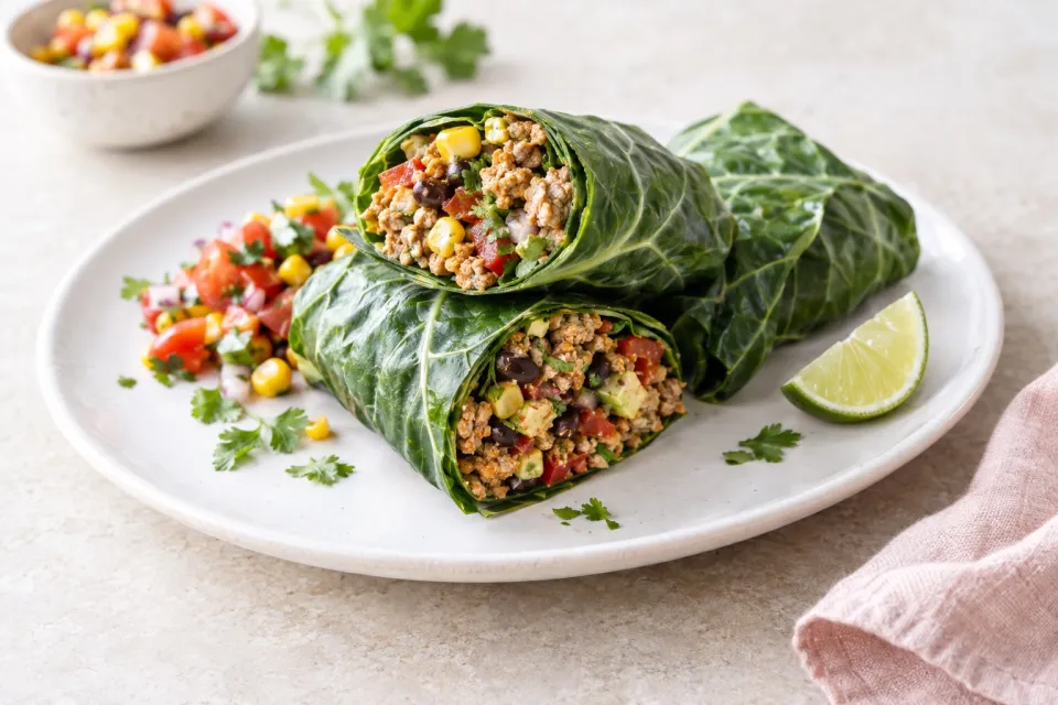 Low-Carb Southwestern Turkey Collards Wraps