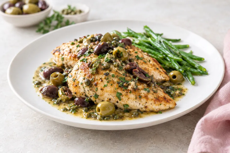 Sauteed Chicken Breasts with Olive and Caper Sauce