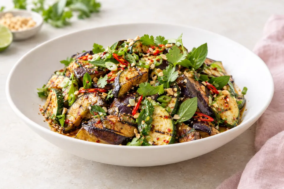 Spicy Grilled Eggplant and Zucchini Salad with Thai Flavors