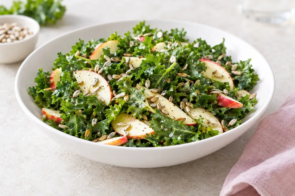 Raw Baby Kale Salad with Apples and Sunflower Seeds