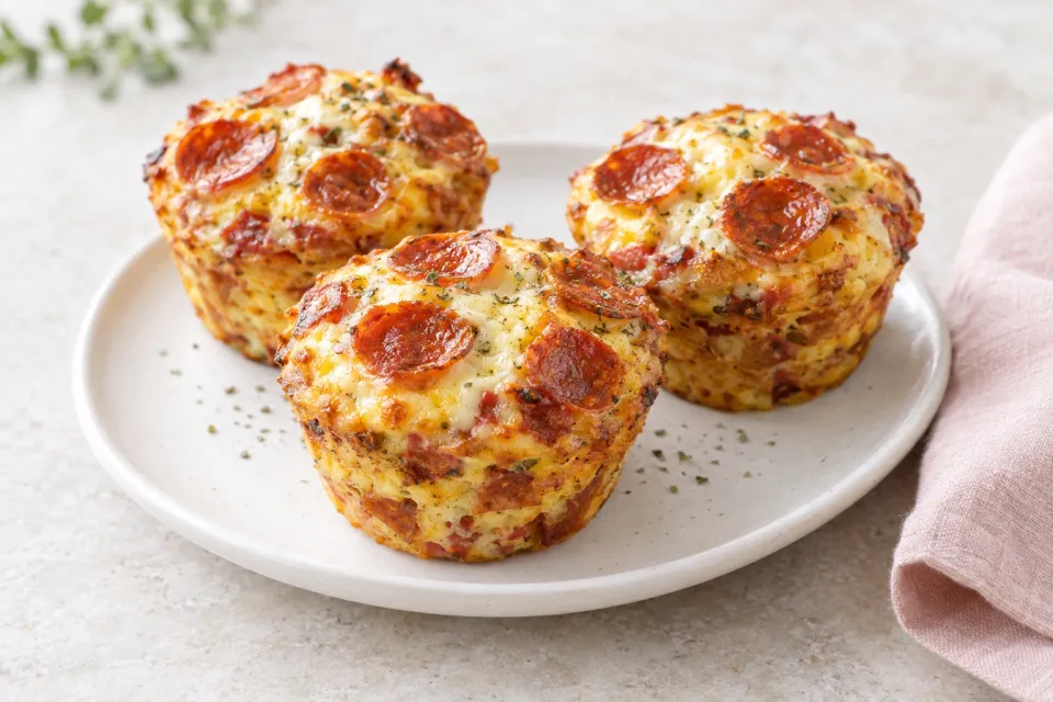 Pizza-Flavored Breakfast Muffins with Pepperoni