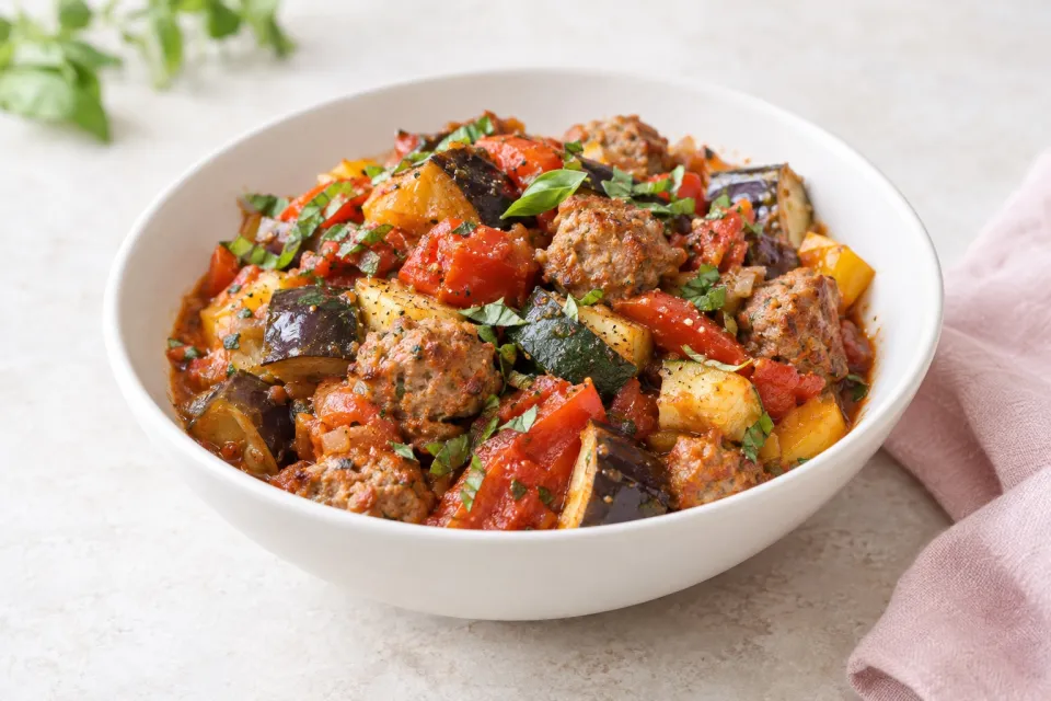 Low-Carb Ratatouille Wanna-Be Stew with Italian Sausage