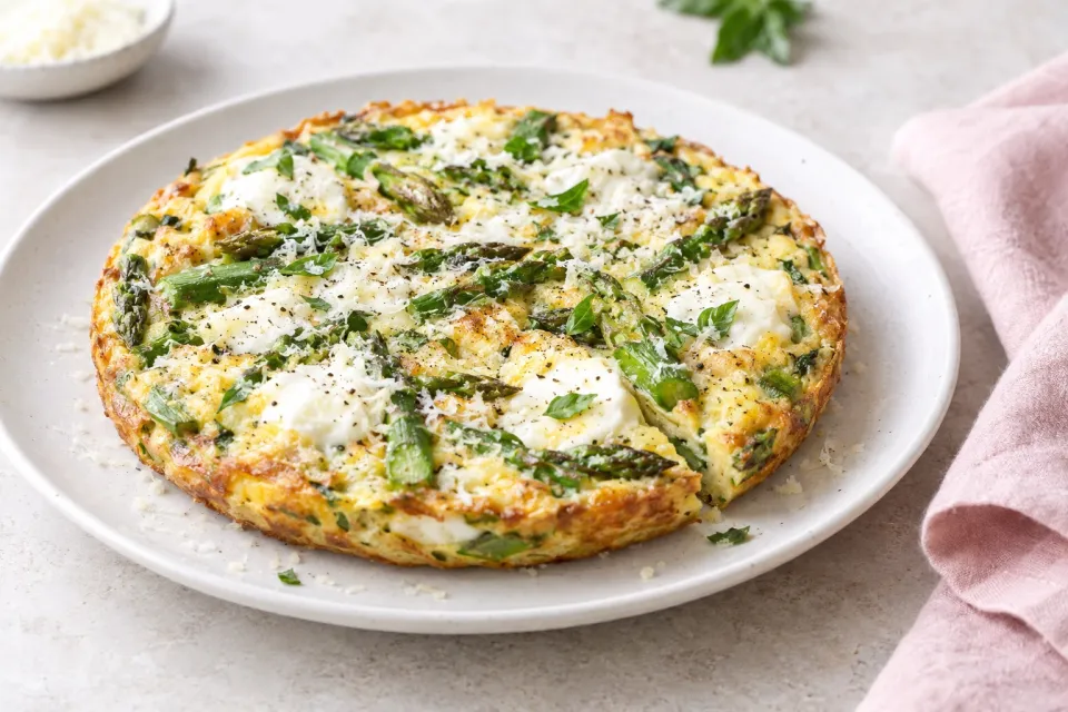 Low-Carb Asparagus and Fresh Mozzarella Frittata with Parmesan