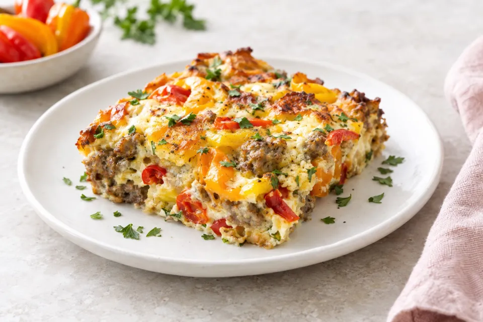 Low-Carb Italian Sausage and Sweet Mini-Peppers Breakfast Bake