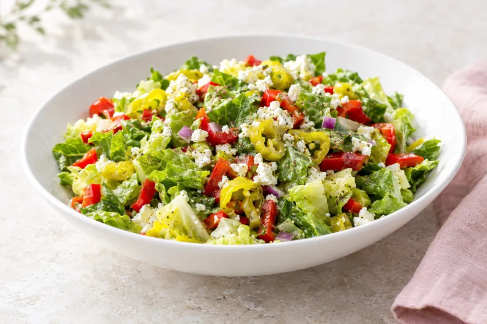 Peperoncini Chopped Salad with Romaine, Peppers, and Feta