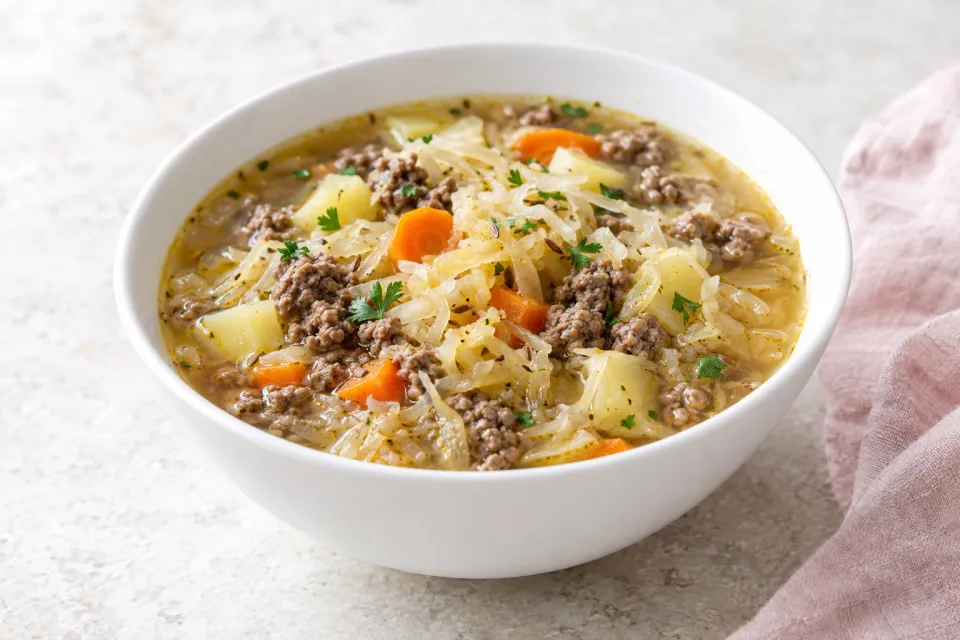 Ground Beef and Sauerkraut Soup
