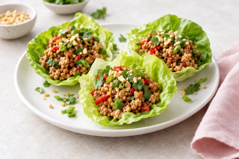 Asian Lettuce Cups with Spicy Ground Turkey Filling
