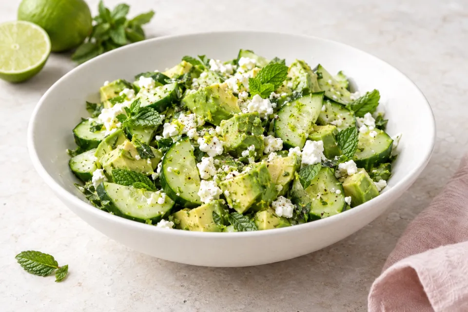 Cucumber and Avocado Salad with Lime, Mint, and Feta