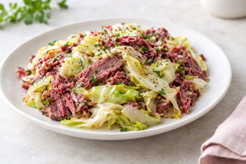 Low-Carb Fried Cabbage with Corned Beef