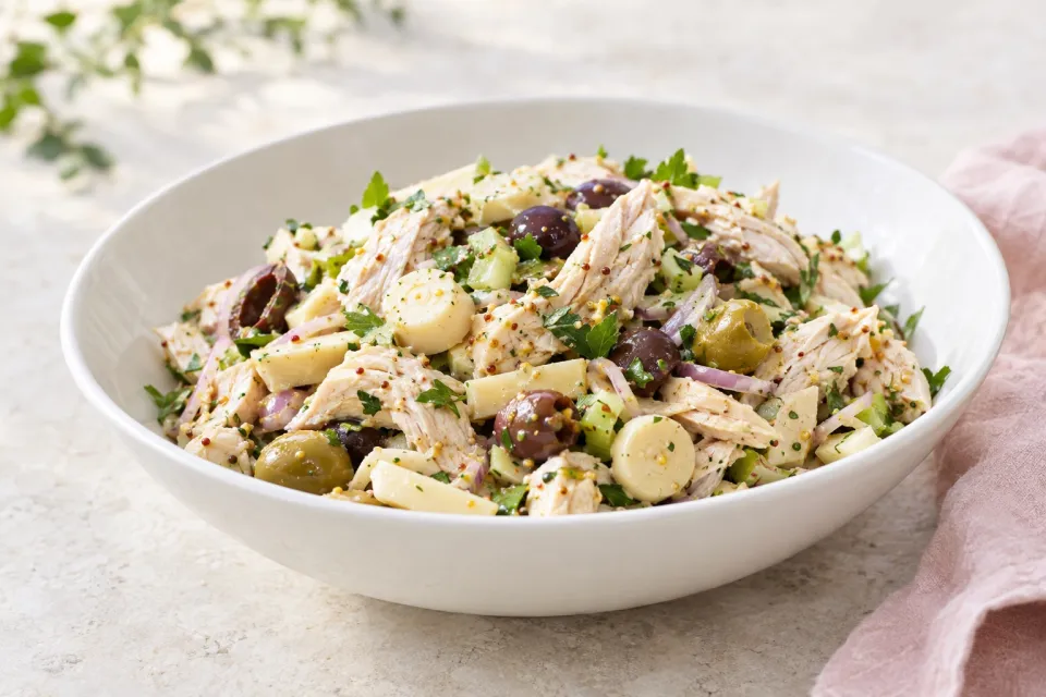 Chicken Salad with Mustard, Hearts of Palm, and Olives
