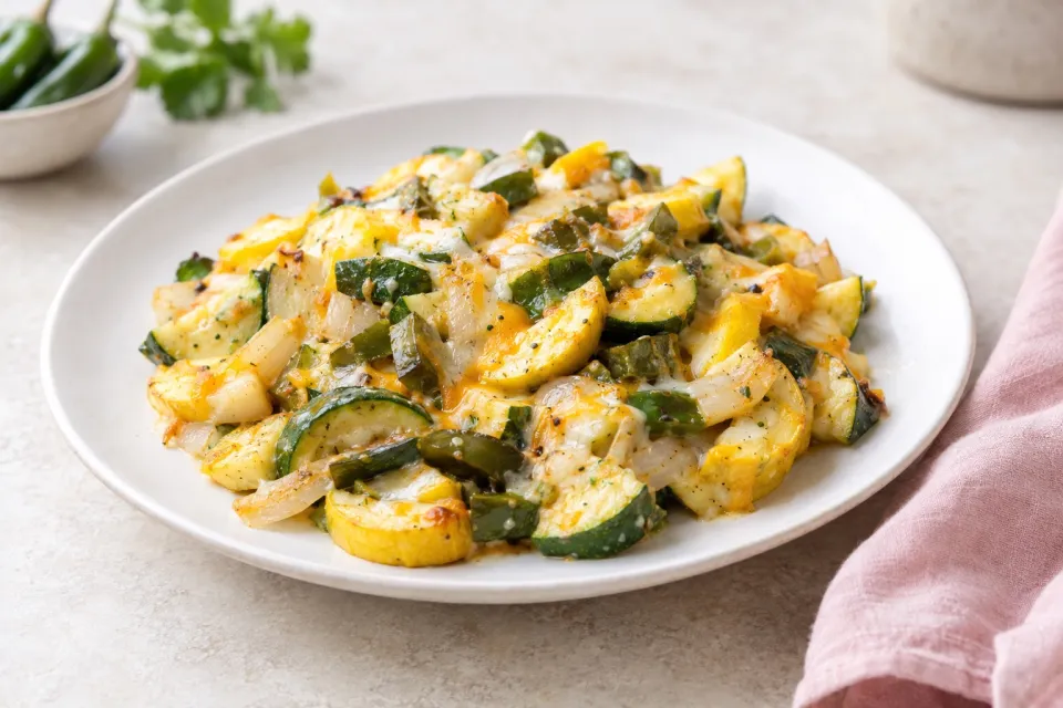 Easy Calabacitas or Cheesy Summer Squash with Onions and Chiles