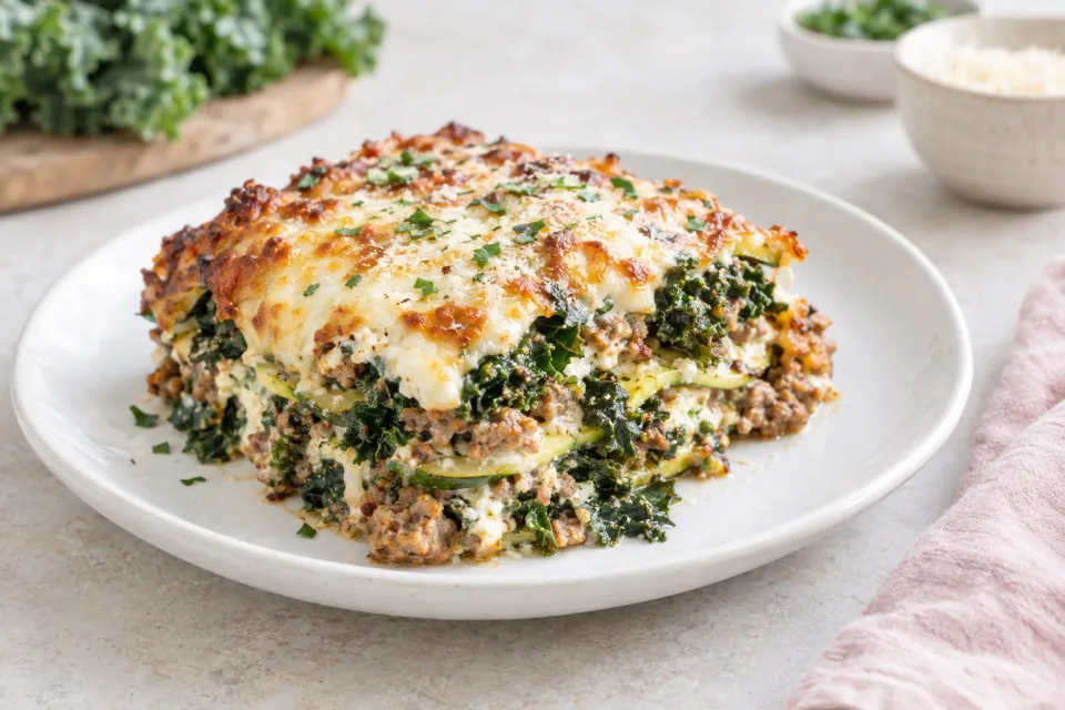 Low-Carb Sausage and Kale Mock Lasagna Casserole