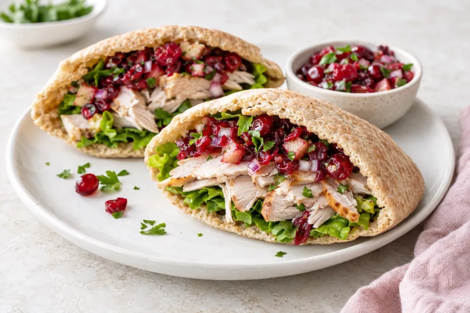 Easy Leftover Turkey Pita Sandwiches with Fresh Cranberry Salsa