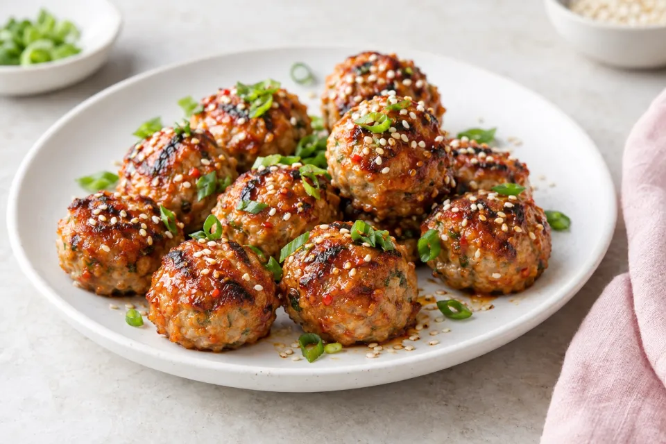 Grilled Sriracha-Sesame Turkey Meatballs