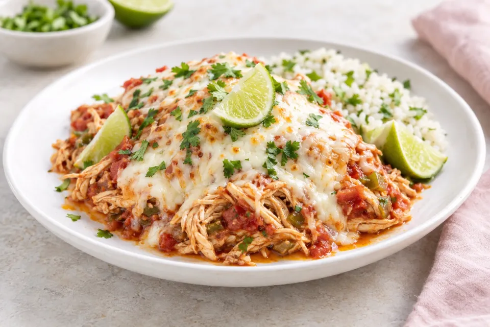 Instant Pot Salsa Chicken with Lime and Melted Mozzarella