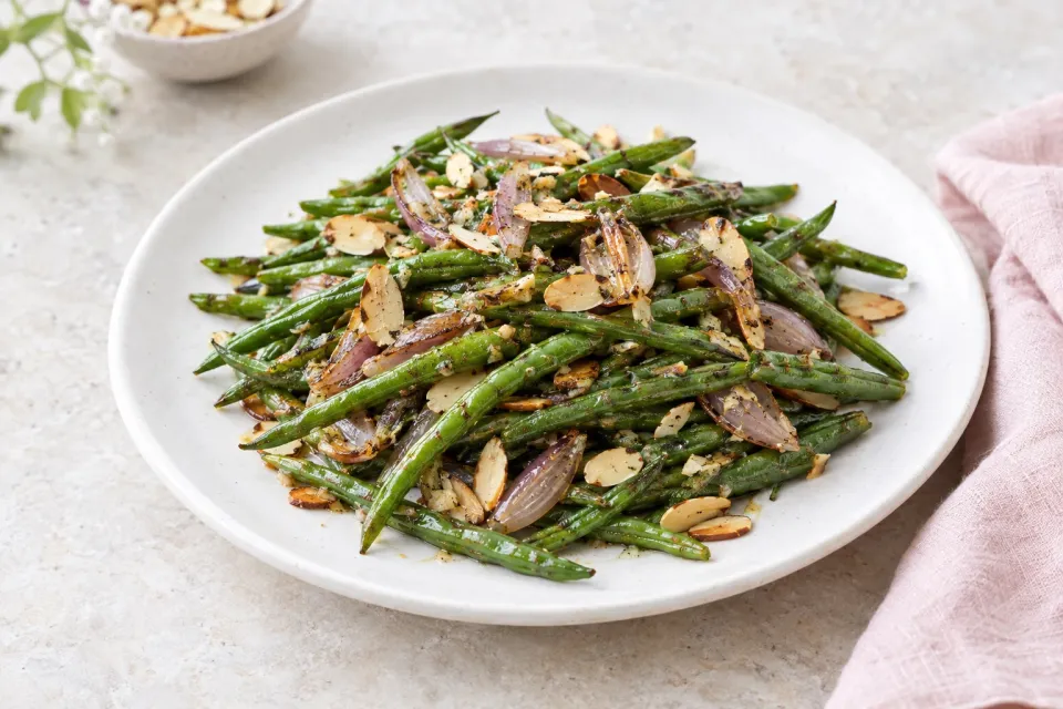 Garlic-Roasted Green Beans with Shallots and Almonds