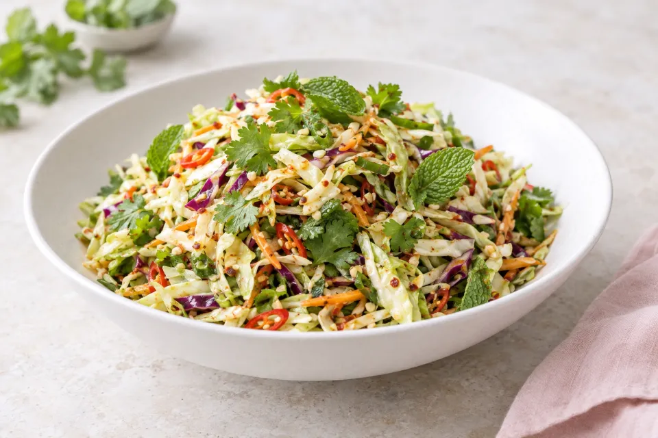 Thai-Style Spicy Low-Carb Cabbage Slaw with Mint and Cilantro