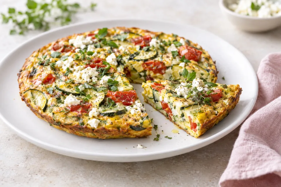 Greek Frittata with Zucchini, Tomato, Feta, and Herbs