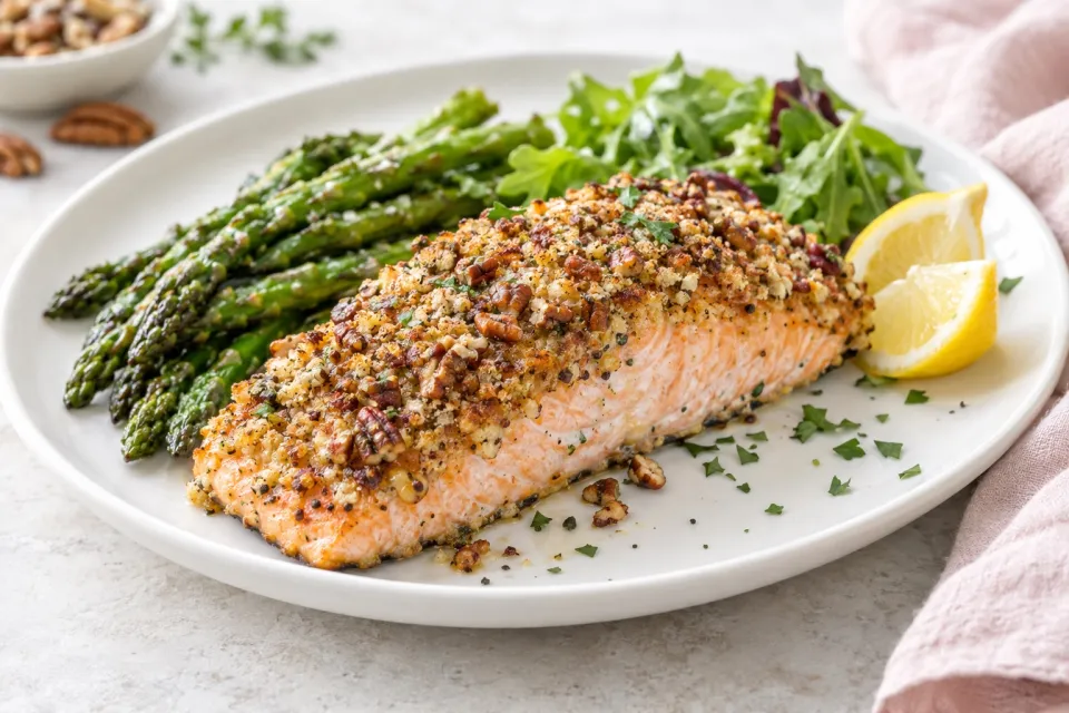 Quick and Easy Low-Carb Pecan-Crusted Dijon Salmon