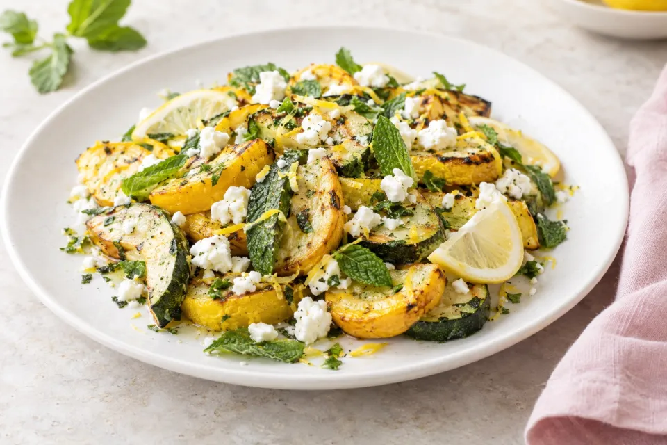 Roasted Summer Squash with Lemon, Mint, and Feta