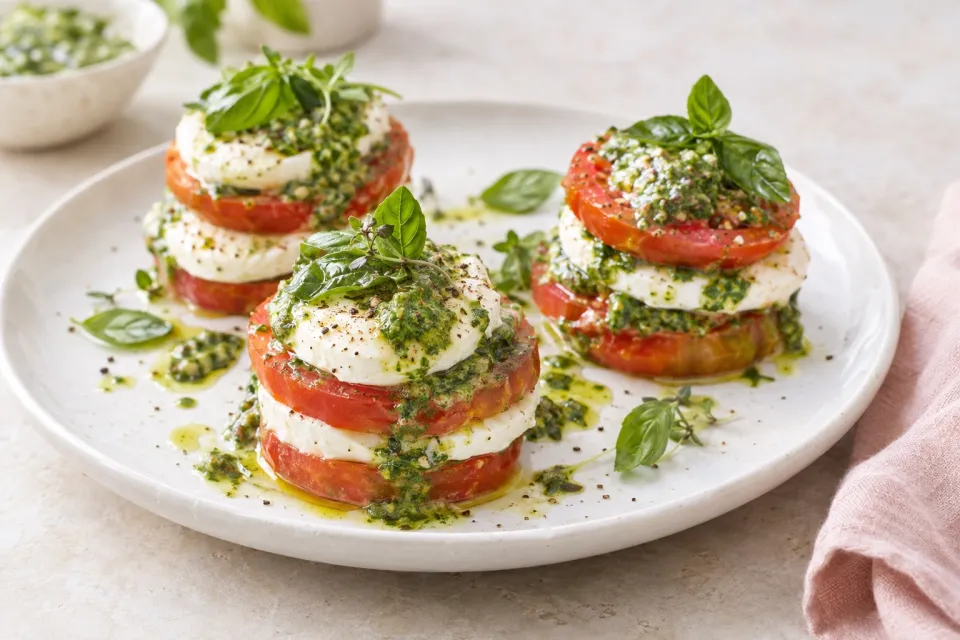 Green Goddess Tomato-Mozzarella Stacks