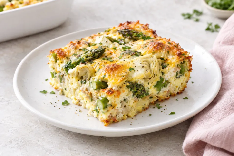 Breakfast Casserole with Asparagus and Artichoke Hearts