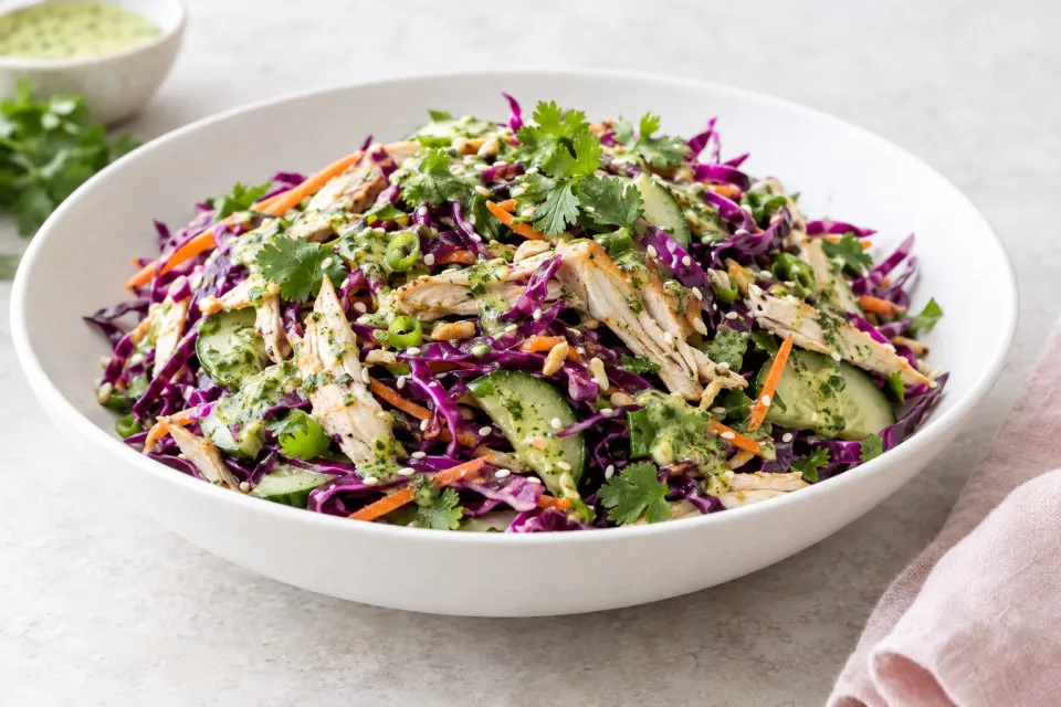 Red Cabbage and Chicken Asian Salad with Tangy Cilantro Dressing