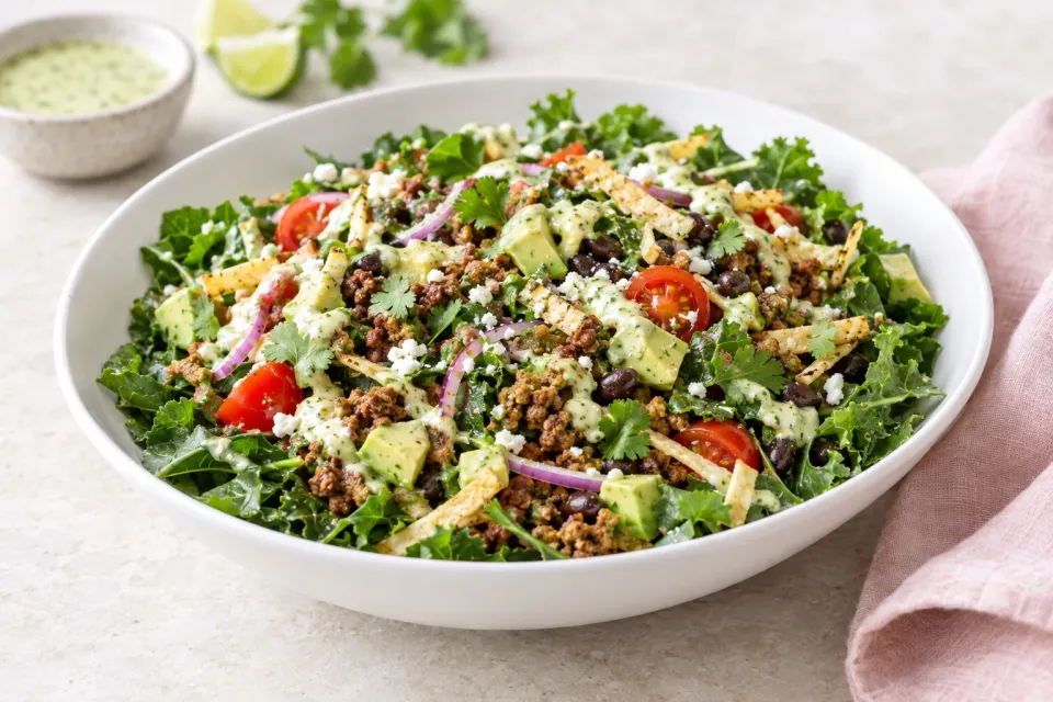 Baby Kale Paleo Taco Salad with Chile-Lime Dressing