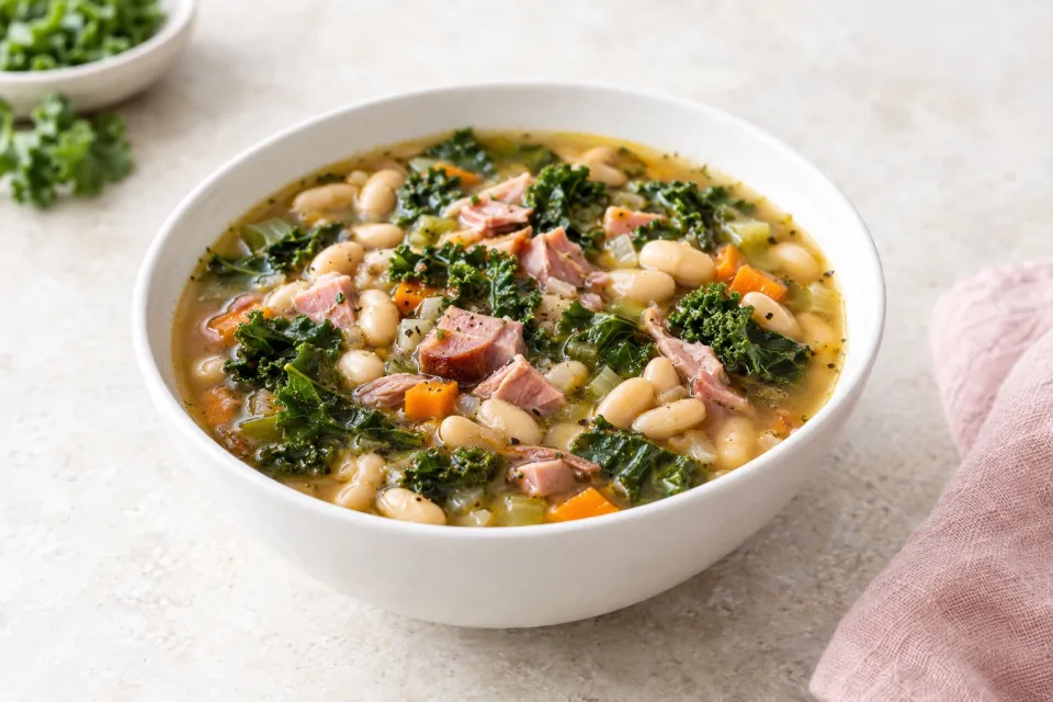 Crockpot Cannellini Bean and Kale Soup with Ham