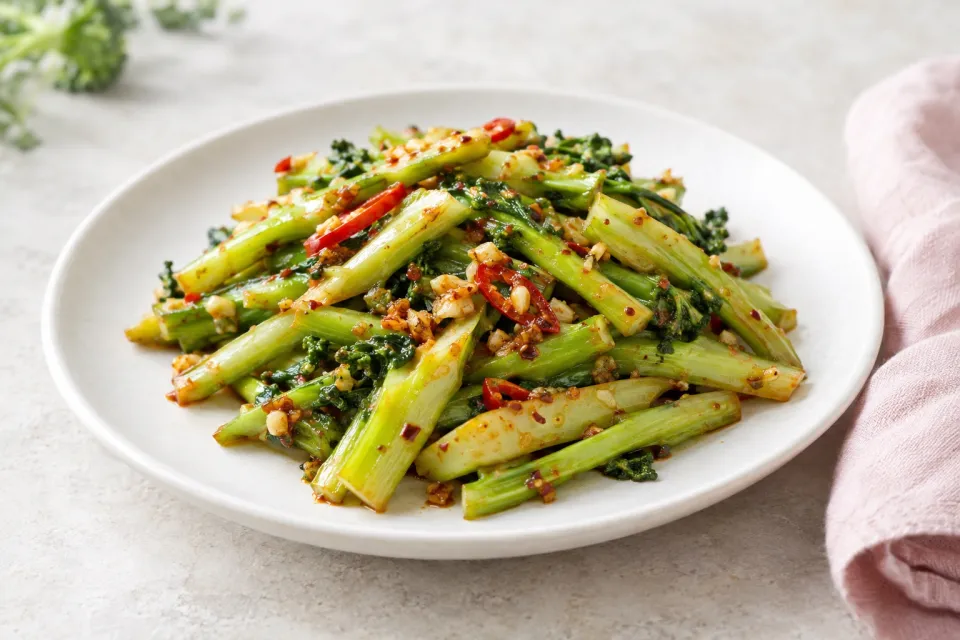 Spicy Stir-Fried Broccoli Stems
