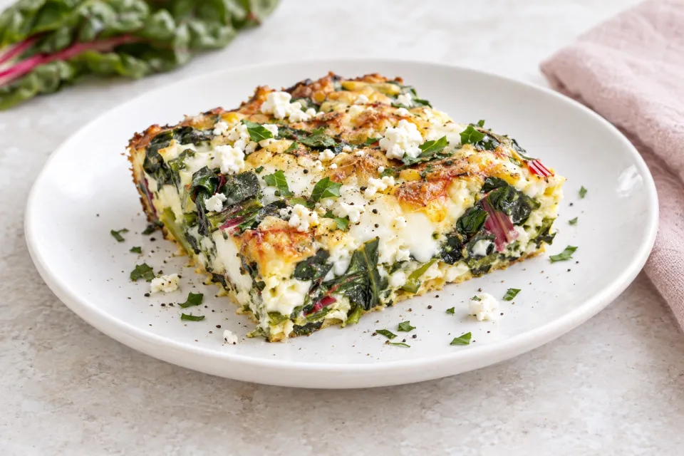 Low-Carb Swiss Chard, Mozzarella, and Feta Egg Bake