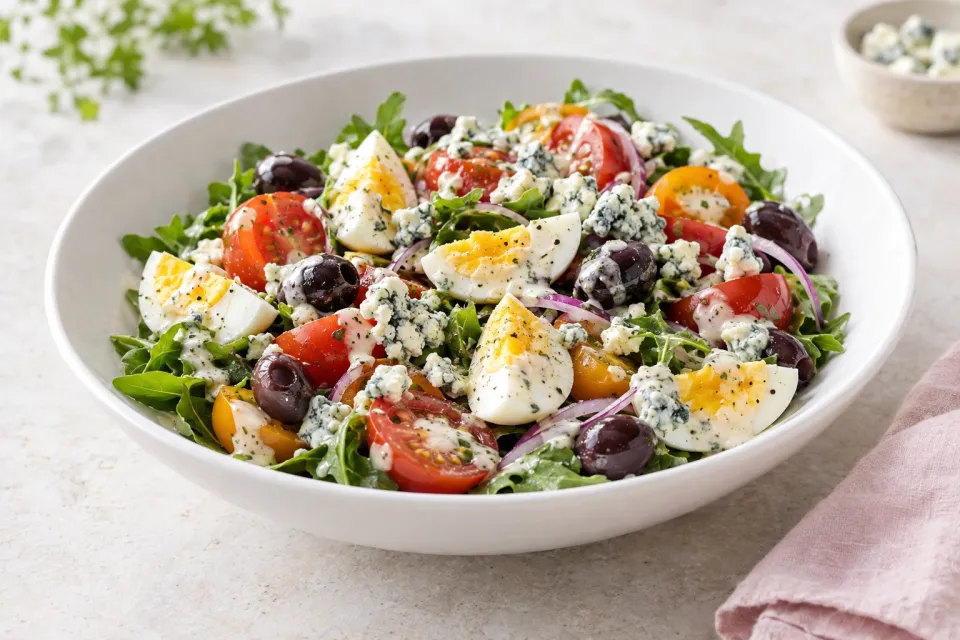 Tomato, Egg, and Olive Salad with Gorgonzola Vinaigrette