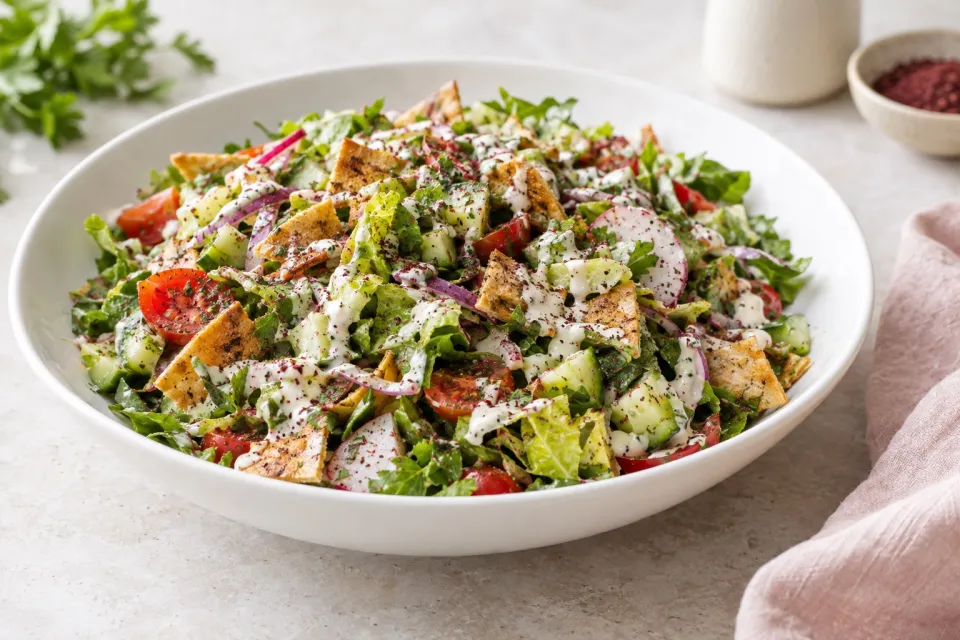 Fattoush-Inspired Chopped Salad with Tahini-Buttermilk Dressing and Sumac