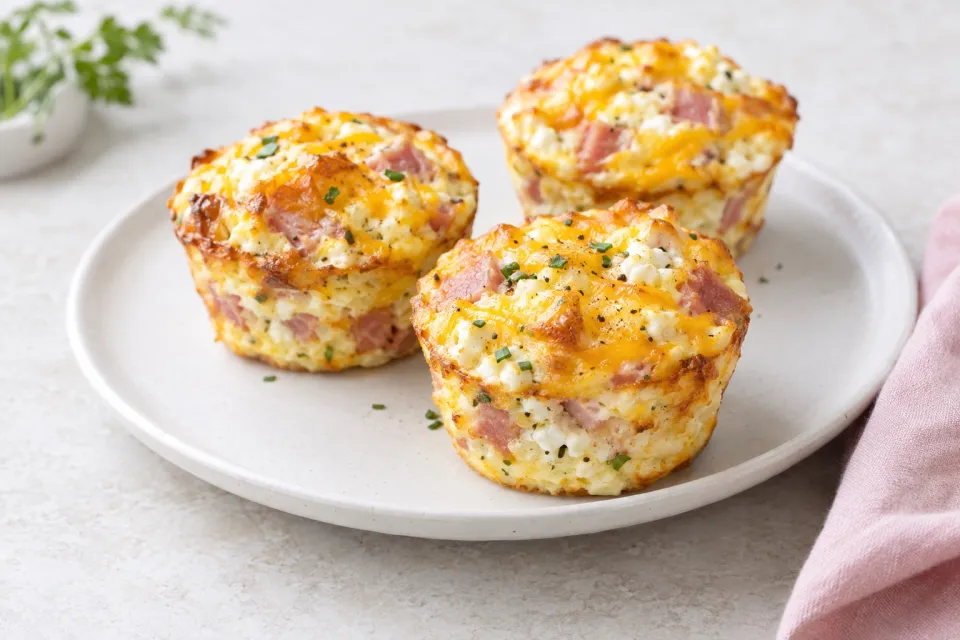 Cottage Cheese and Egg Breakfast Muffins with Ham and Cheddar