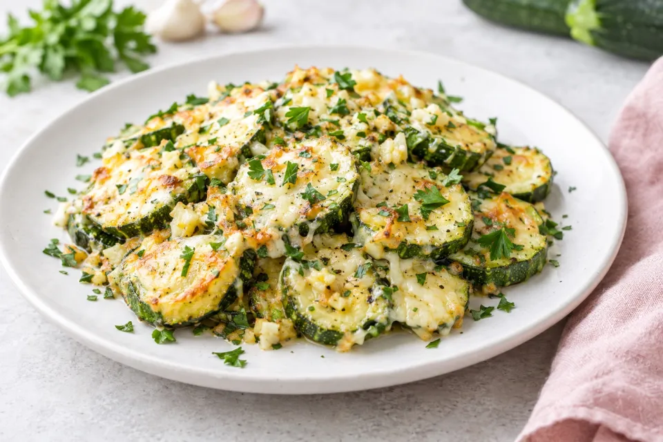 Low-Carb Cheesy Zucchini with Garlic and Parsley