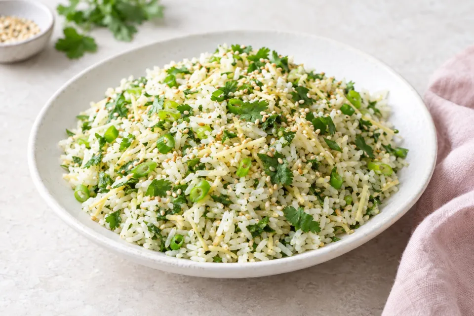 Ginger-Cilantro Rice with Green Onion and Sesame