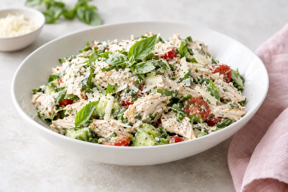 Low-Carb Chicken Salad with Basil and Parmesan
