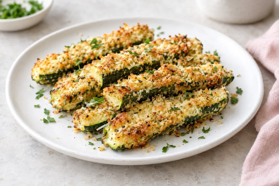Low-Carb and Gluten-Free Parmesan Encrusted Zucchini