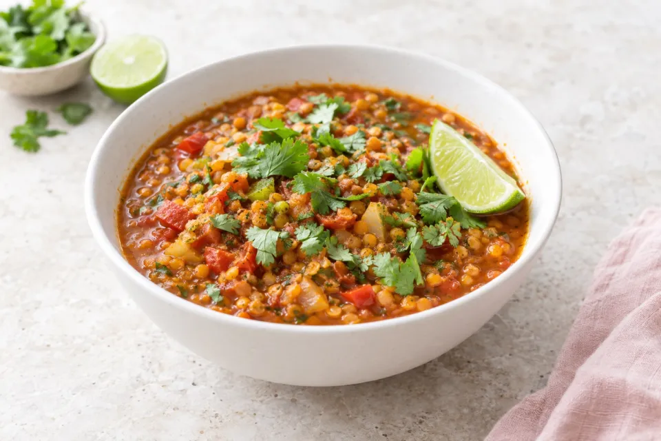 Mexican Red Lentil Stew with Lime and Cilantro