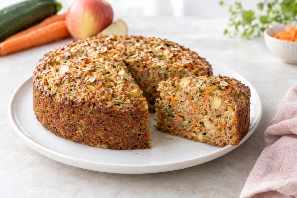 Low-Sugar and Whole Wheat Garden Harvest Cake with Zucchini, Apple, and Carrot