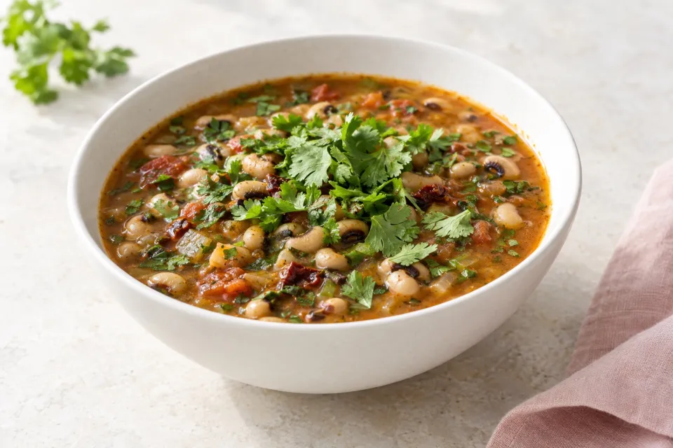Chipotle and Black-Eyed Pea Soup with Double Cilantro