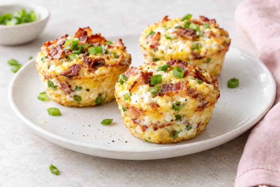 Cottage Cheese and Egg Breakfast Muffins with Bacon and Green Onions