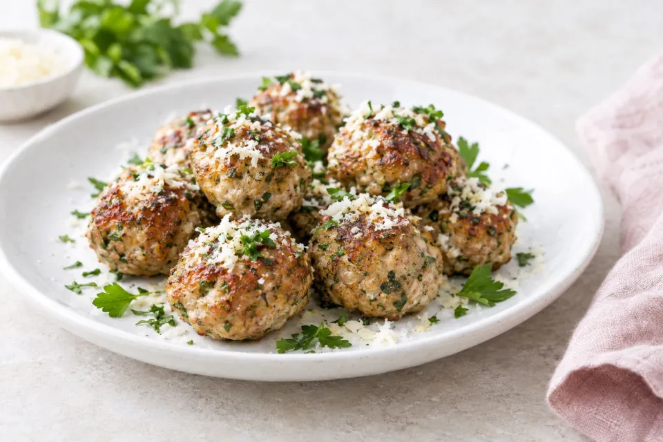 Low-Carb Turkey Meatballs with Romano Cheese and Herbs