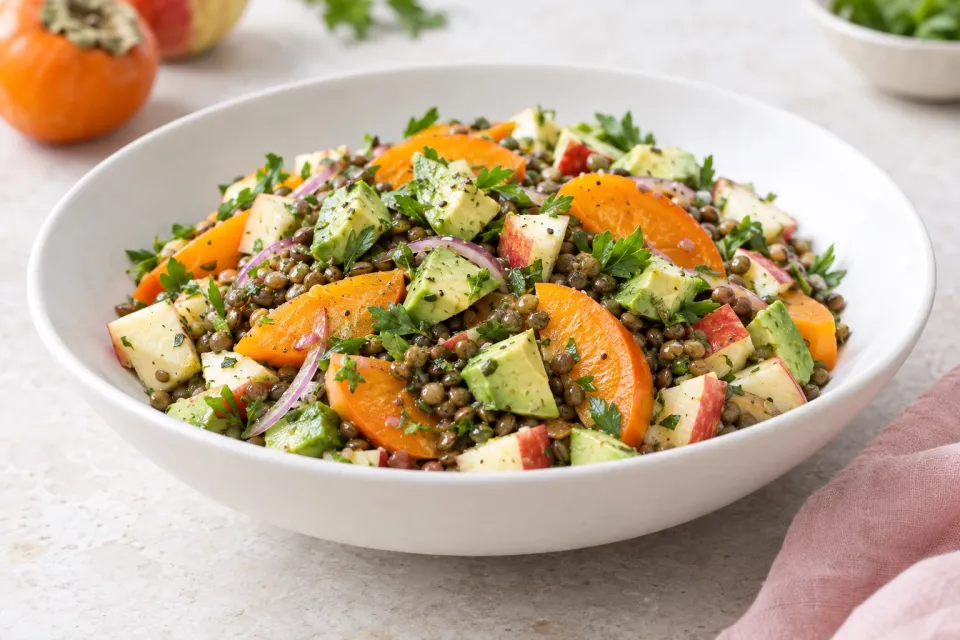 Fruity Lentil Salad with Persimmon, Apple, and Avocado