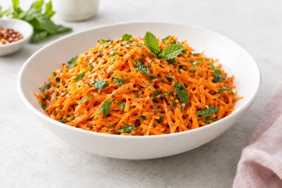Spicy Shredded Carrot Salad with Mint