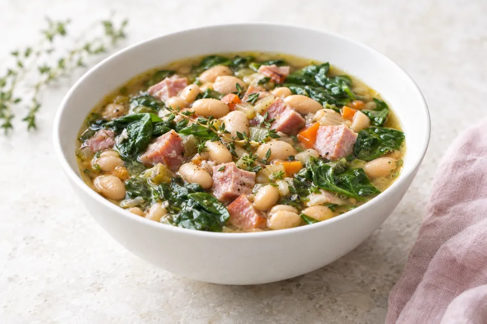 Slow Cooker Bean Soup with Ham, Spinach, and Thyme