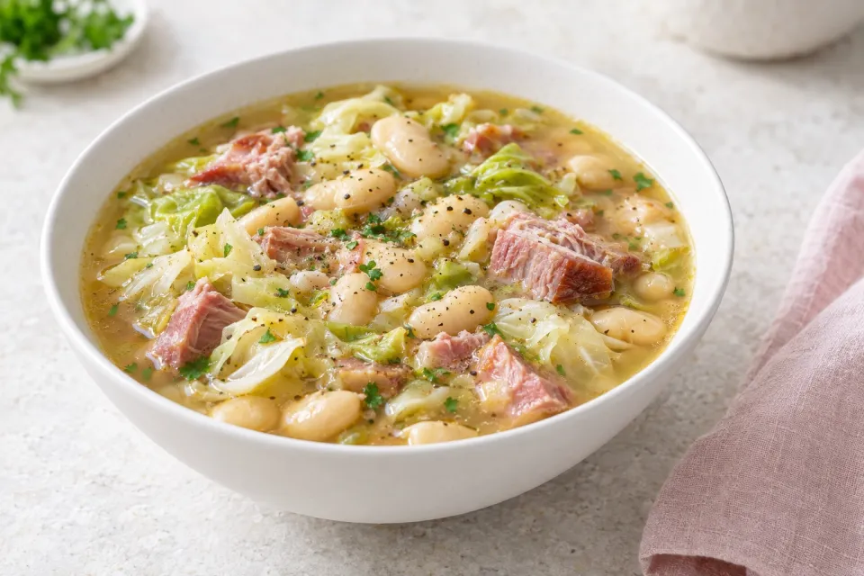 Butter Bean Soup with Ham and Cabbage