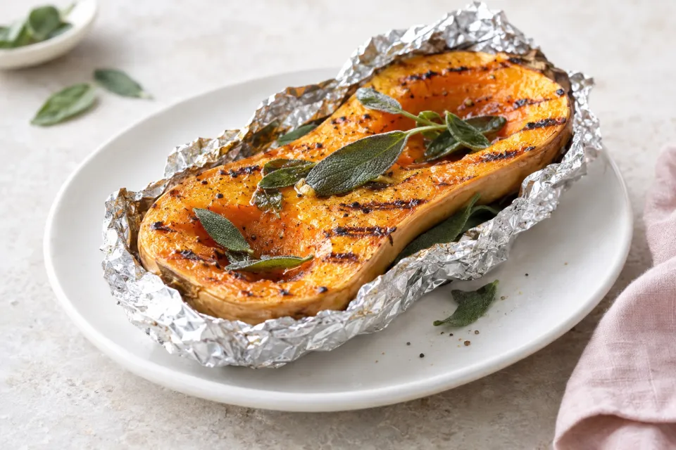 Foil-Wrapped Grilled Butternut Squash with Sage